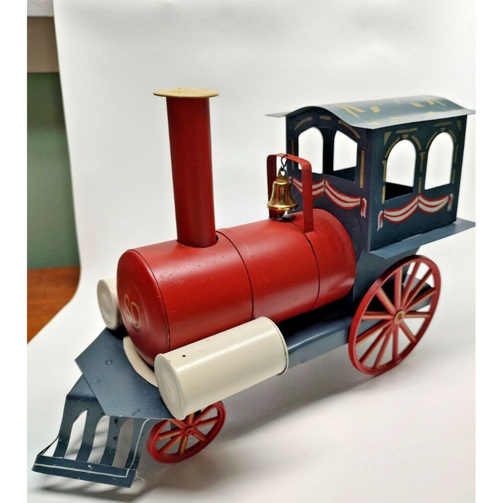 Vintage 1990 Edna Young Folk Art Train Engine Christmas Locomotive Metal Art 13"